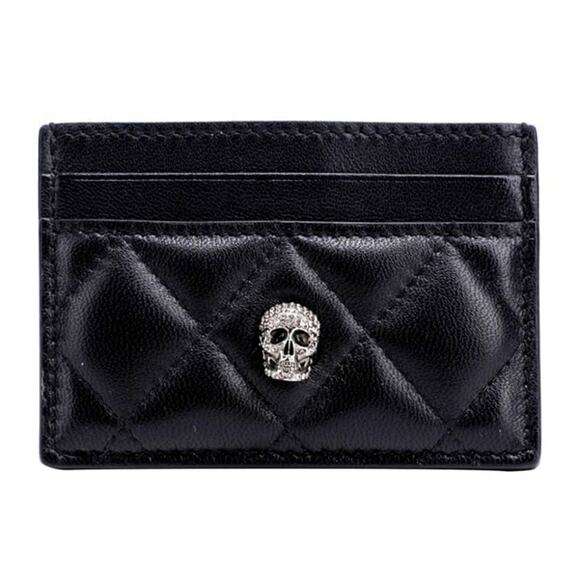 Alexander McQueen Quilted Leather Skull Card Holder Black - Picture 1 of 5
